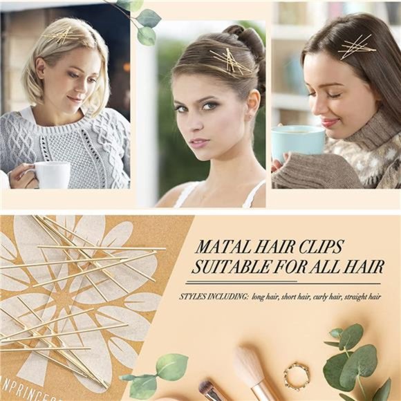 KANPRINCESS 2Pcs 3.1 inch Hair Pins Set Geometric Hair Clips Metal Hair Pin main image 4